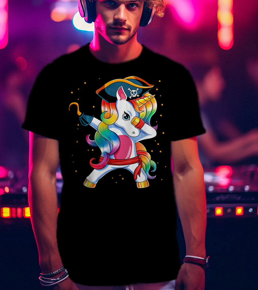 Funny Pirate Unicorn With Rainbow Hair And Eye Patch T-Shirt