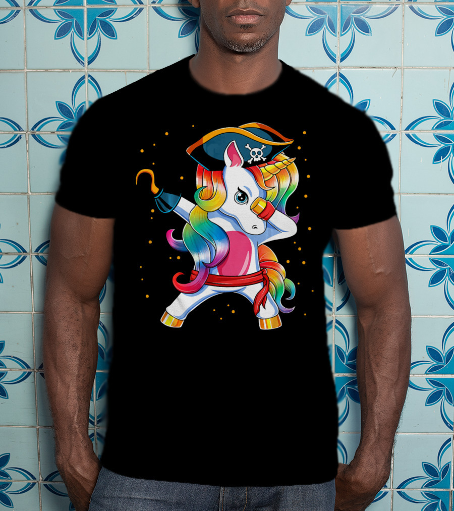 Funny Pirate Unicorn With Rainbow Hair And Eye Patch T-Shirt