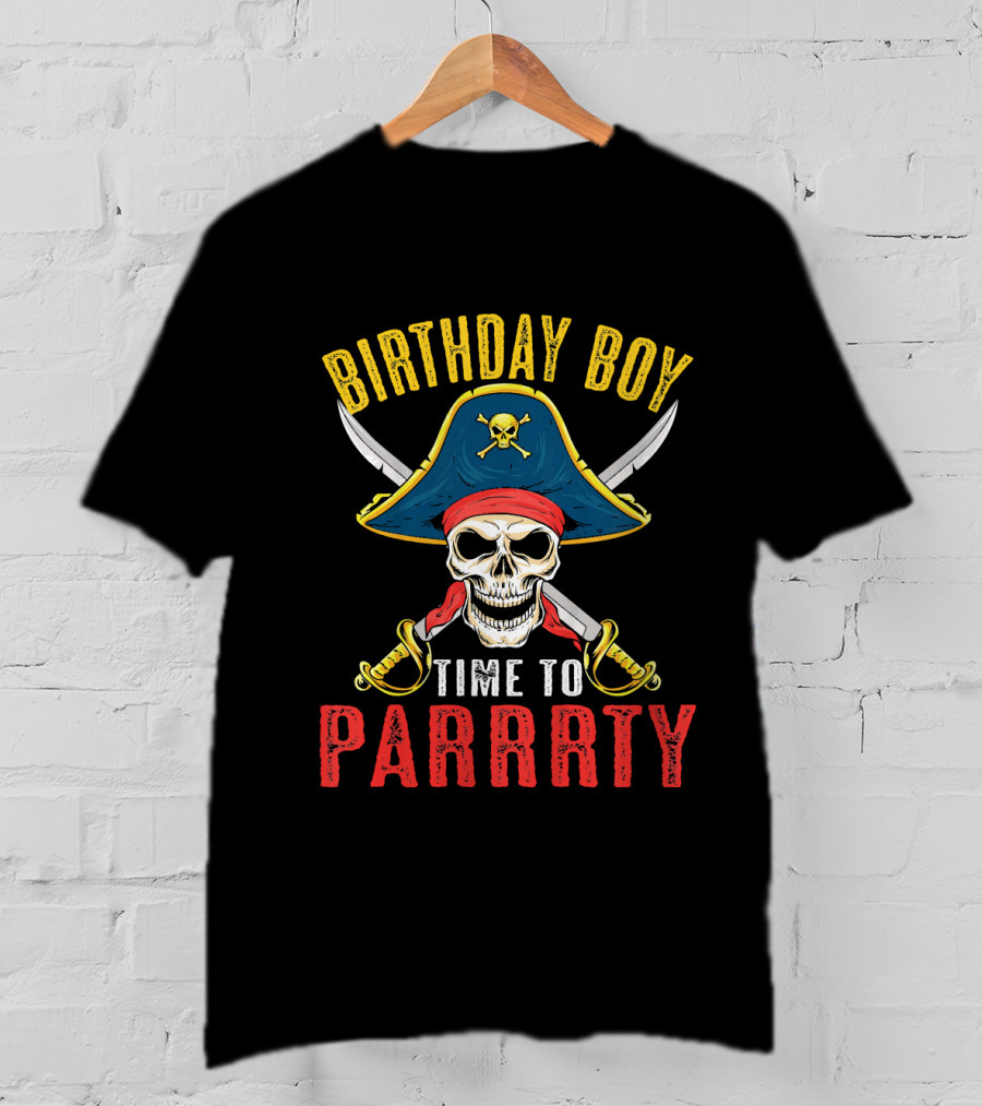 Birthday Boy Pirate Skull Time To Parrrty T-Shirt