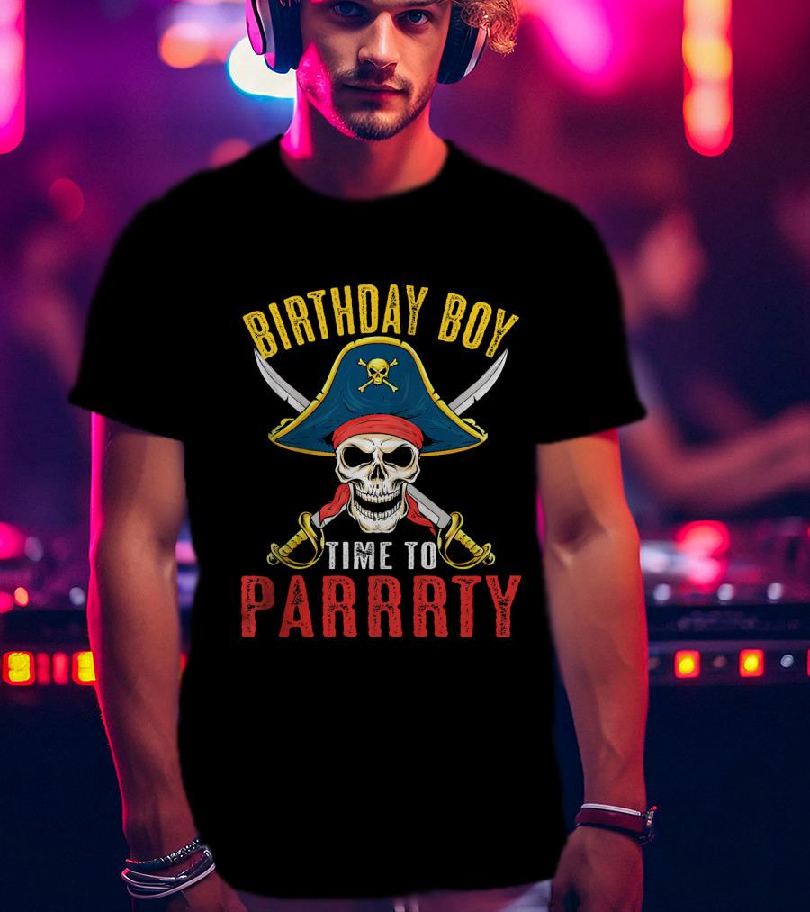 Birthday Boy Pirate Skull Time To Parrrty T-Shirt