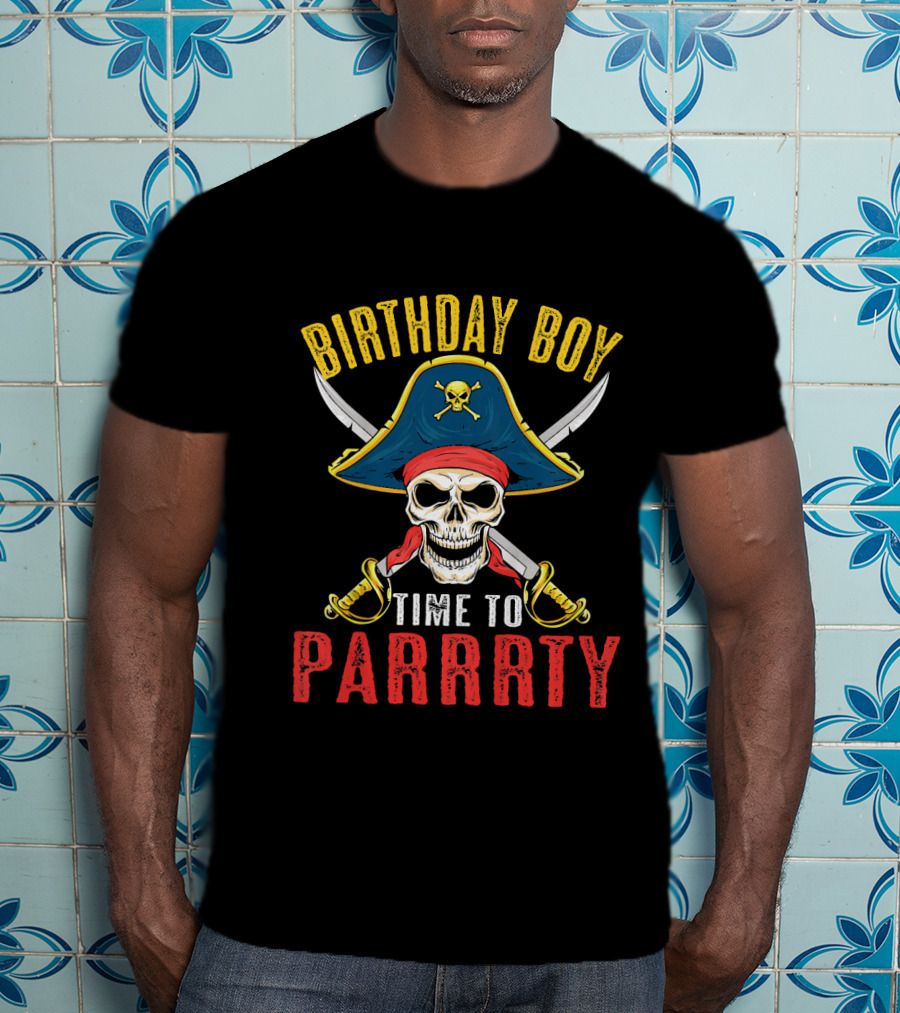 Birthday Boy Pirate Skull Time To Parrrty T-Shirt