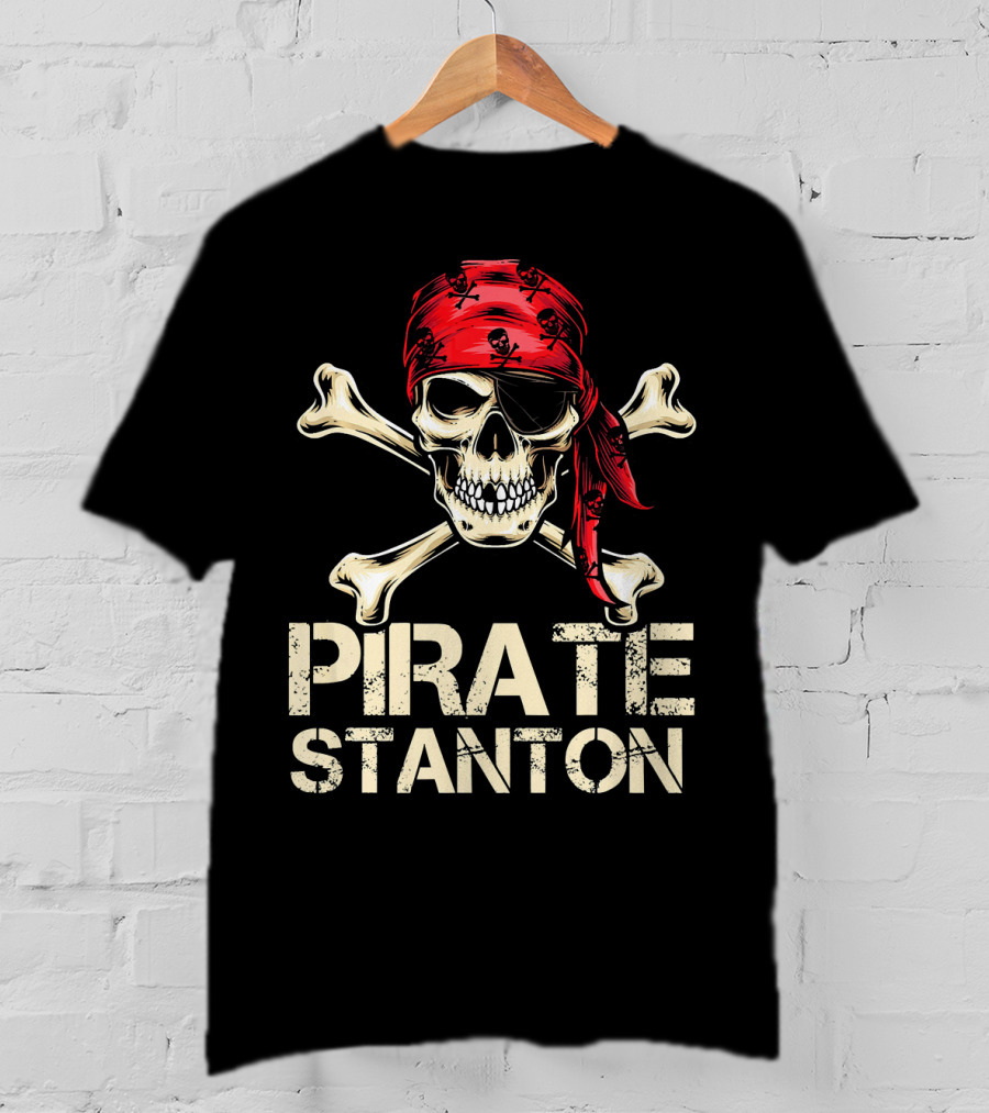 PIRATE STANTON Skull And Crossbones Red Bandana Birthday Personaliz T-Shirt