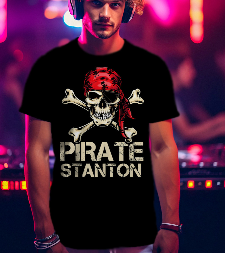 PIRATE STANTON Skull And Crossbones Red Bandana Birthday Personaliz T-Shirt