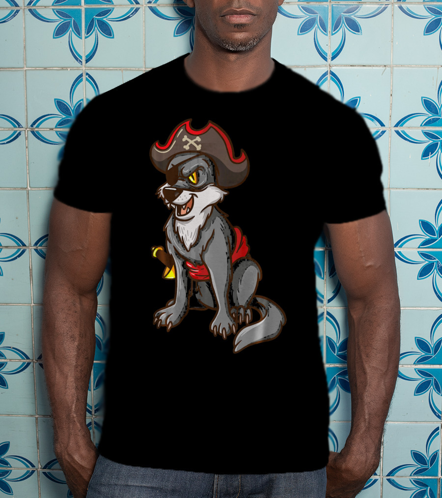 Pirate Wolf Halloween Party Costume With Sword And Hat T-Shirt