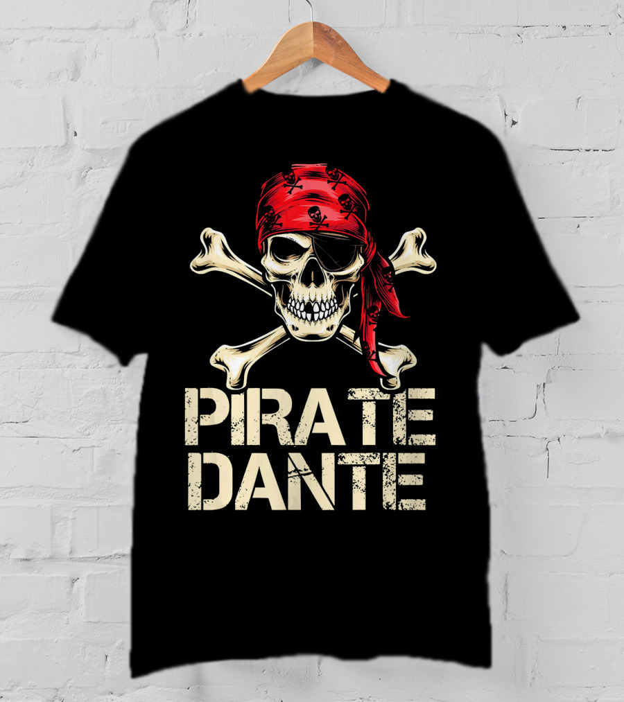 PIRATE DANTE Skull And Crossbones Red Bandana Halloween Birthday T-Shirt