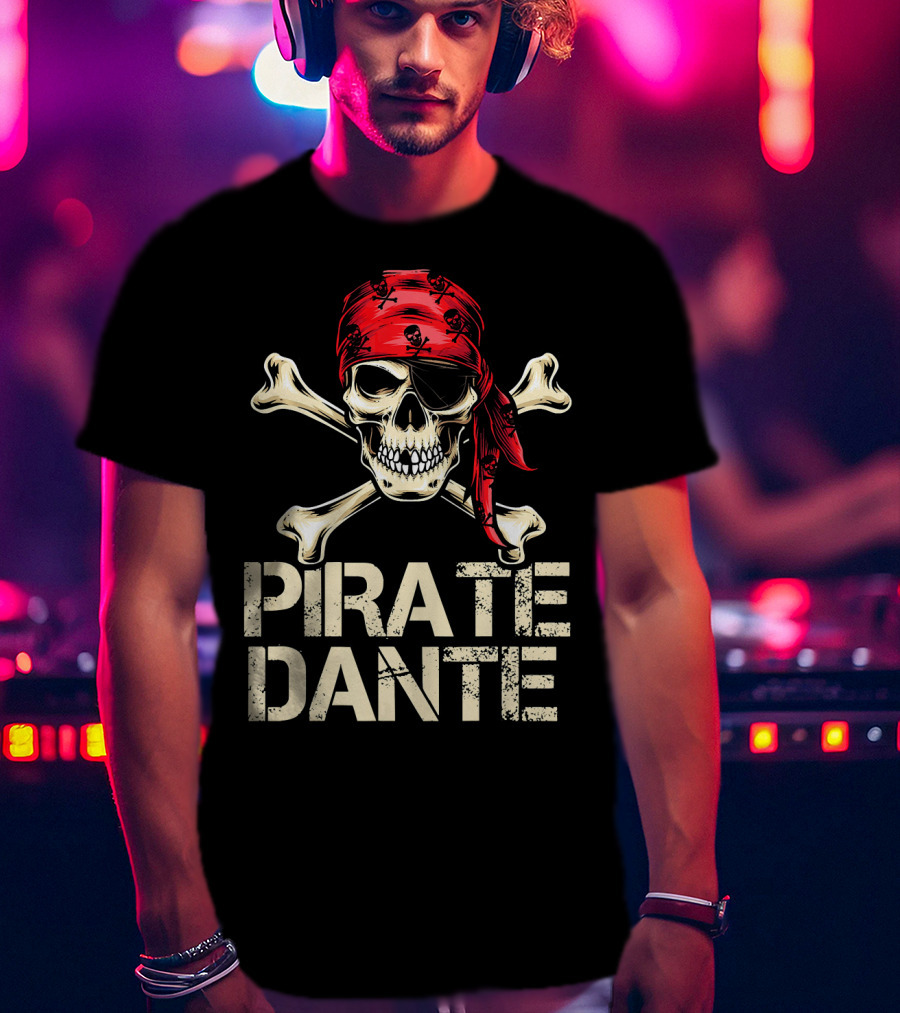 PIRATE DANTE Skull And Crossbones Red Bandana Halloween Birthday T-Shirt