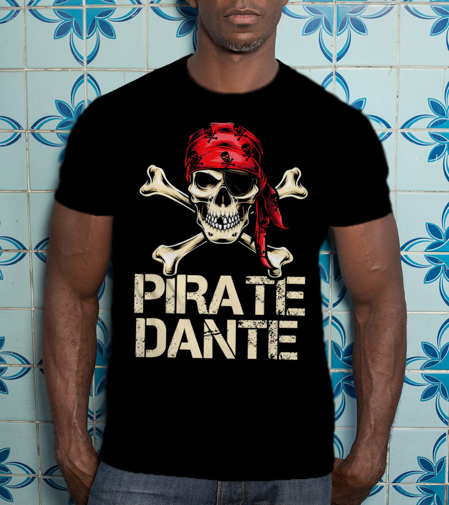 PIRATE DANTE Skull And Crossbones Red Bandana Halloween Birthday T-Shirt