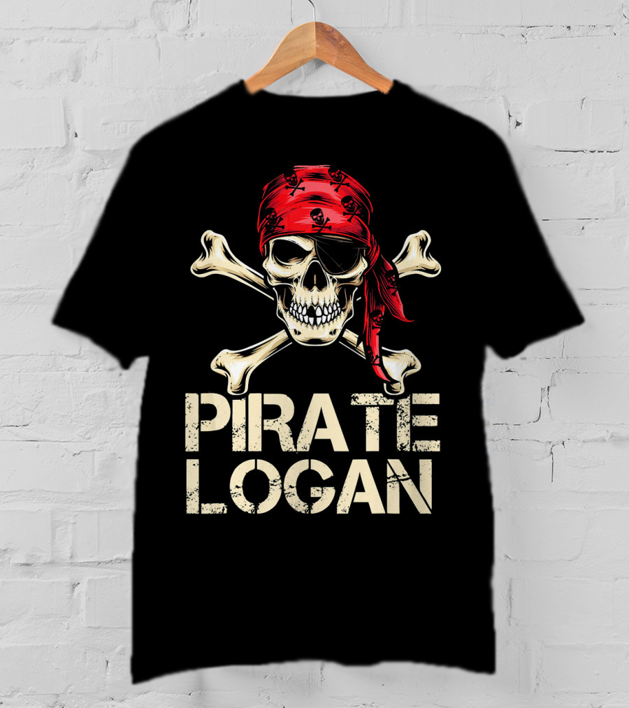 PIRATE LOGAN Skull And Crossbones Red Bandana Birthday T-Shirt