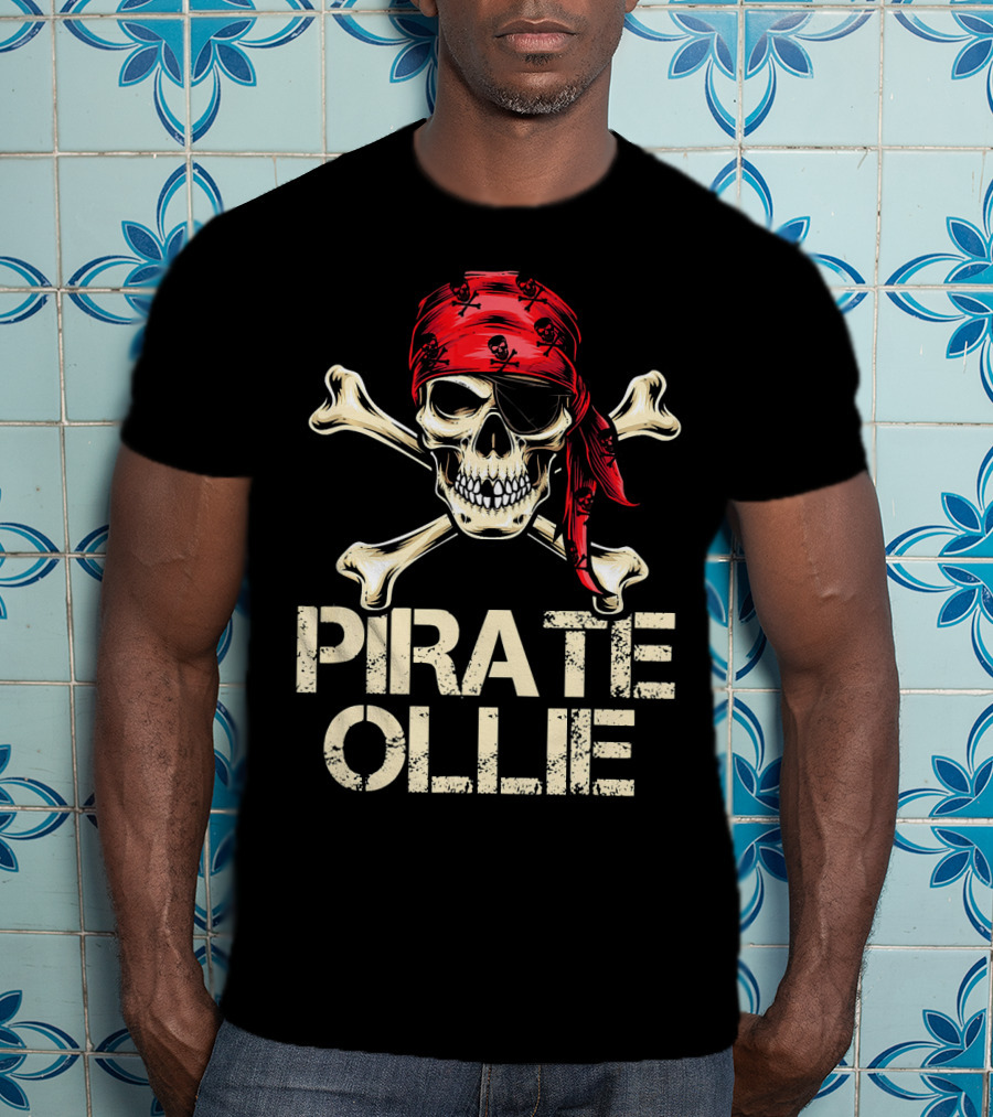 PIRATE OLLIE Skull Crossbones Red Bandana T-Shirt