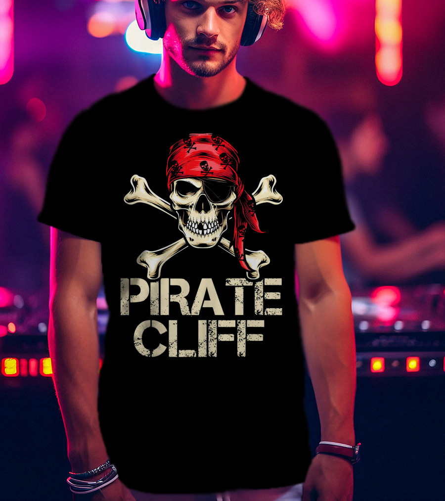 PIRATE CLIFF Skull And Crossbones Red Bandana T-Shirt