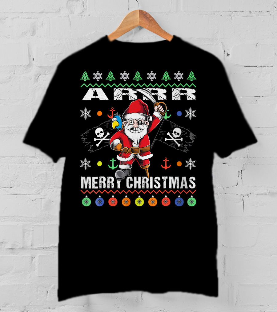 Arr Merry Christmas Pirate Santa Ugly Christmas T-Shirt