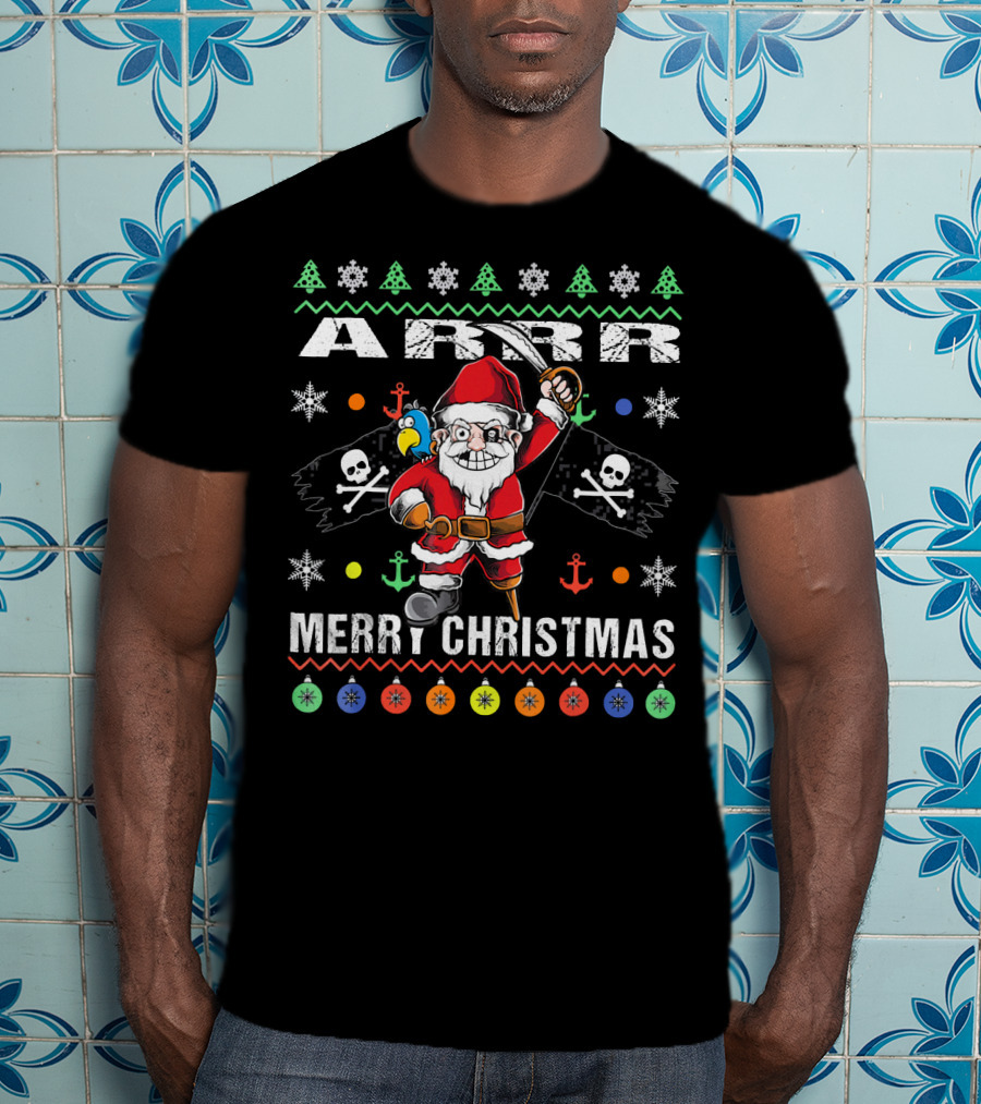 Arr Merry Christmas Pirate Santa Ugly Christmas T-Shirt
