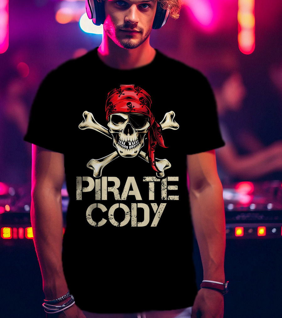 PIRATE CODY Skull Crossbones Red Bandana Birthday T-Shirt