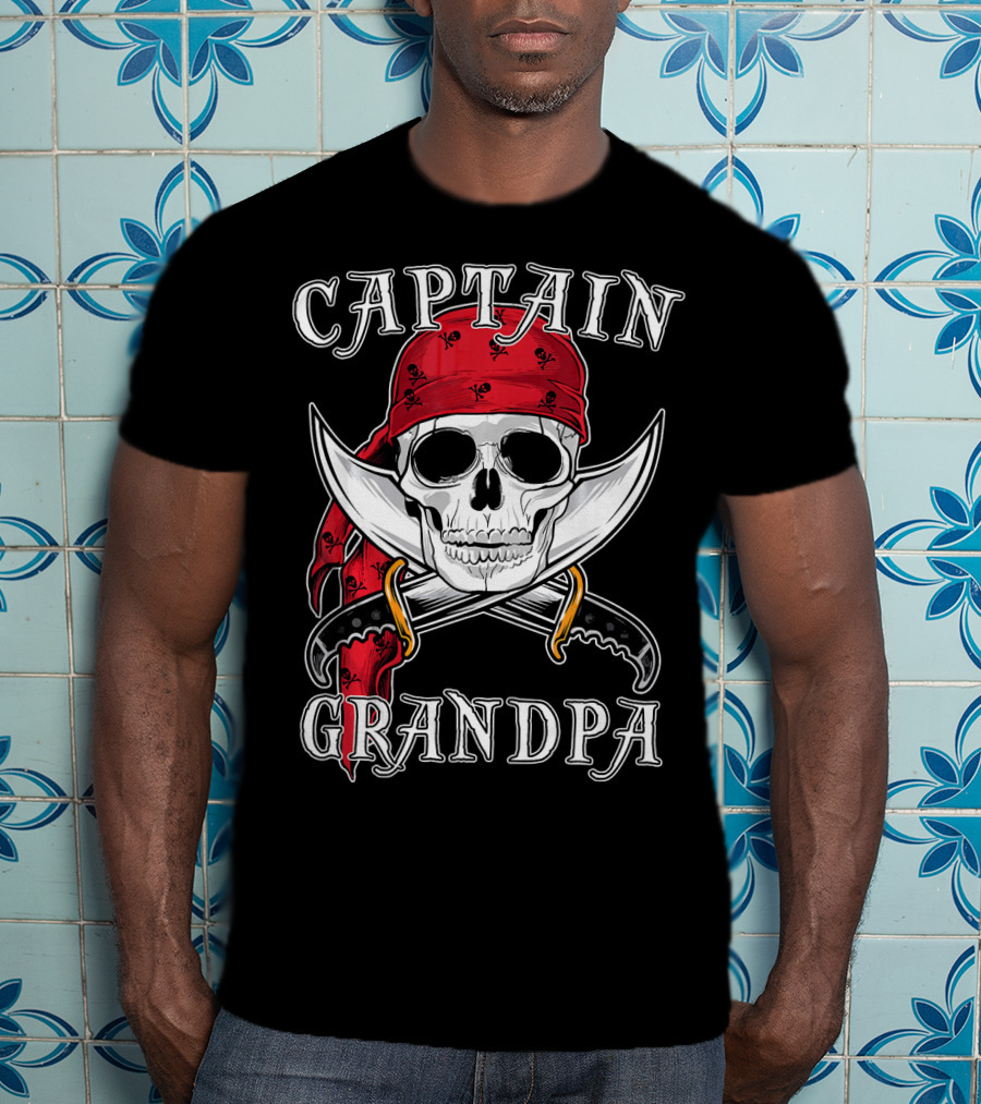 Captain Grandpa Skull Bandana Swords T-Shirt