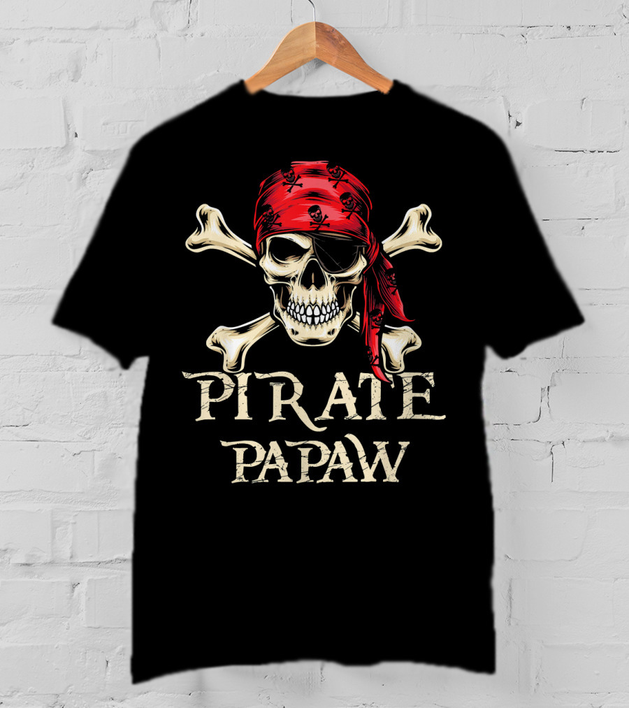 Pirate Papaw Skull Crossbones Red Bandana T-Shirt