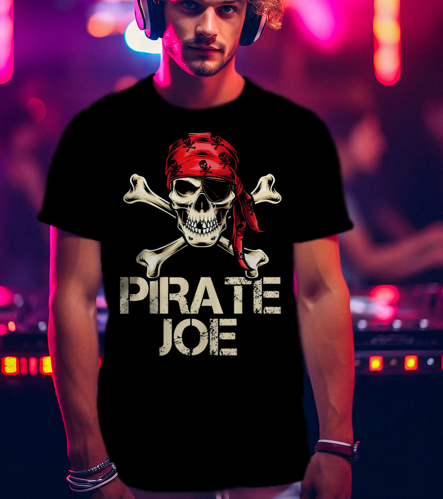 PIRATE JOE Skull And Crossbones Red Bandana T-Shirt