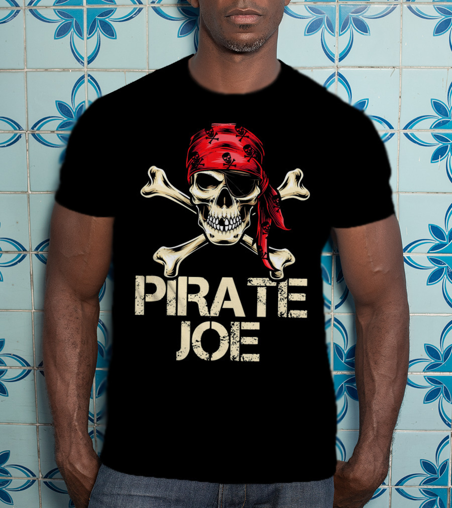 PIRATE JOE Skull And Crossbones Red Bandana T-Shirt