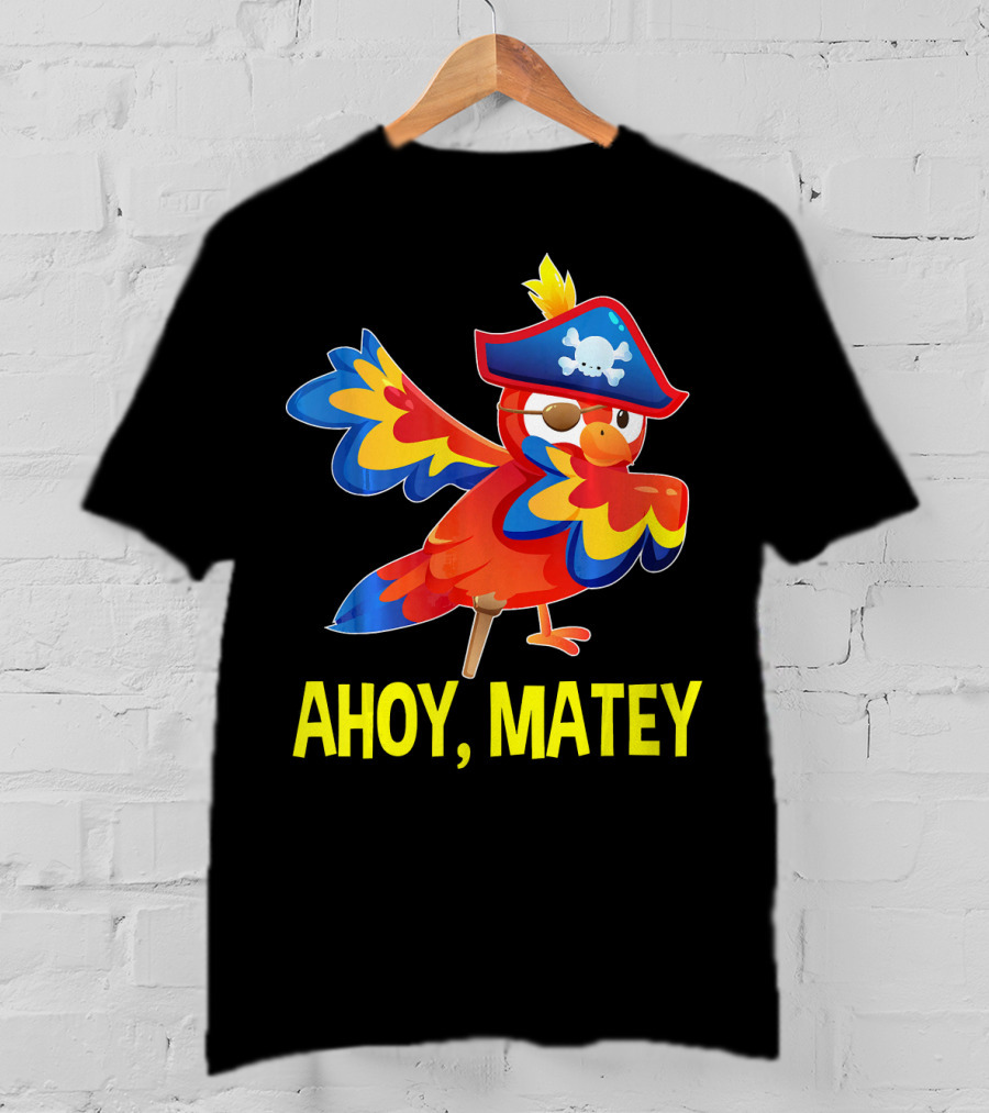 Ahoy Matey Dabbing Parrot With Pirate Hat And Skull Emblem T-Shirt