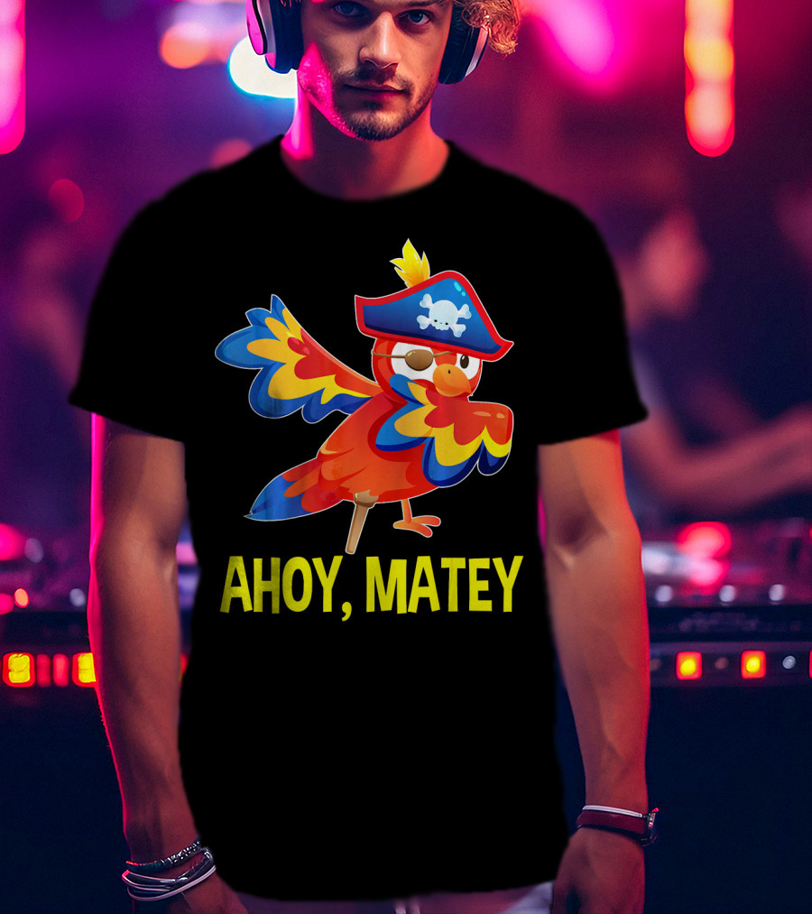 Ahoy Matey Dabbing Parrot With Pirate Hat And Skull Emblem T-Shirt