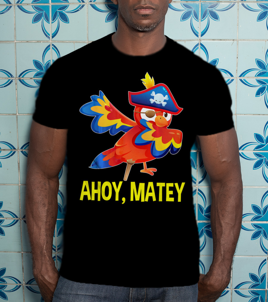 Ahoy Matey Dabbing Parrot With Pirate Hat And Skull Emblem T-Shirt
