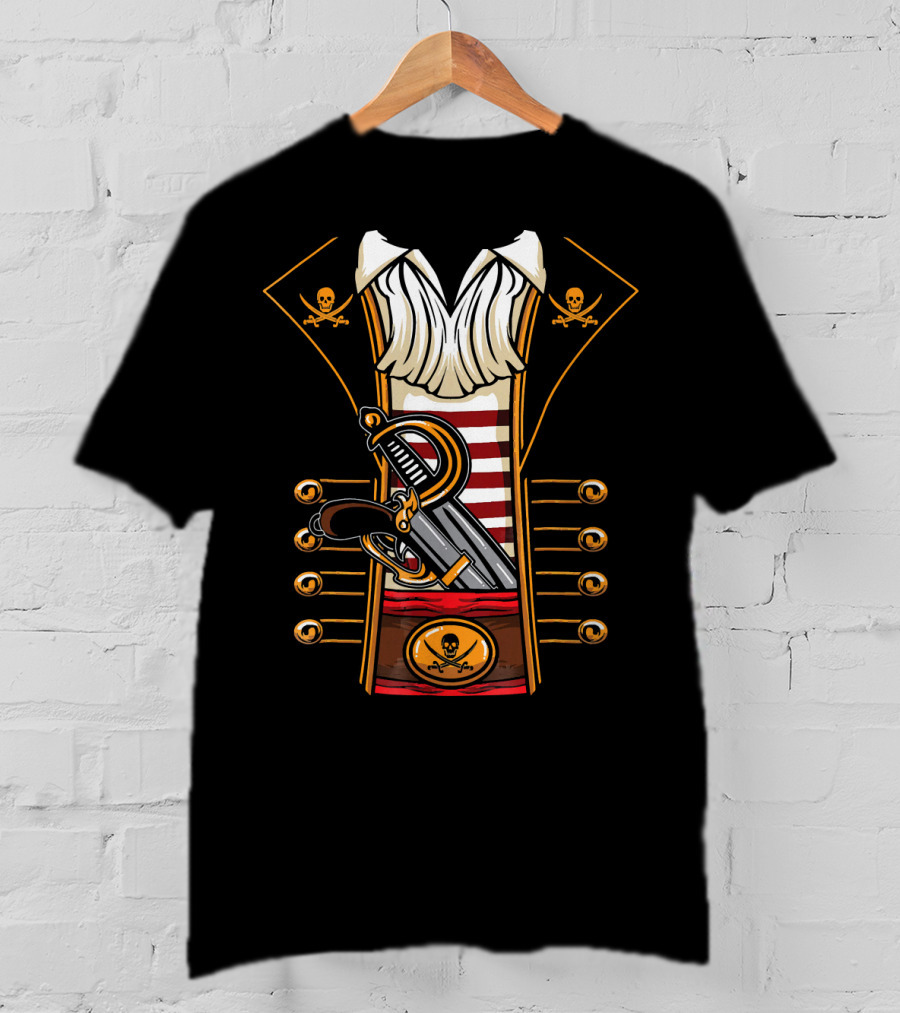 Pirate Buccaneer Halloween Costume With Sword And Pistol Elements T-Shirt