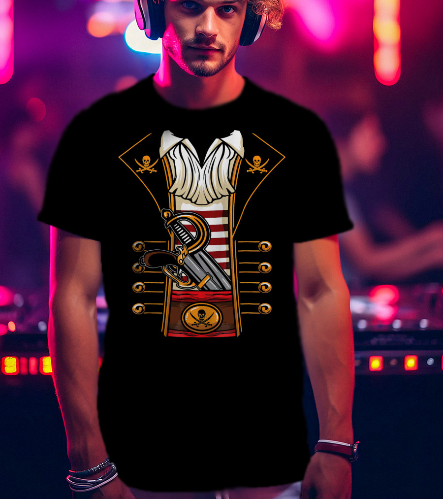 Pirate Buccaneer Halloween Costume With Sword And Pistol Elements T-Shirt