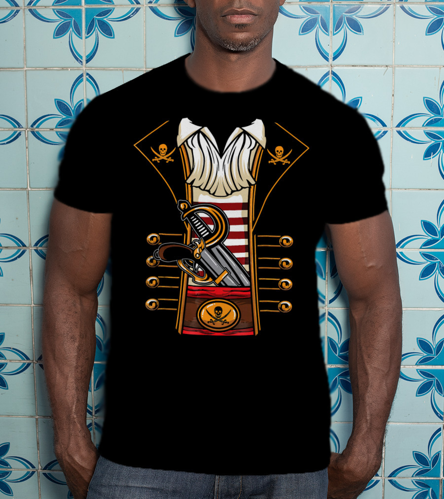 Pirate Buccaneer Halloween Costume With Sword And Pistol Elements T-Shirt