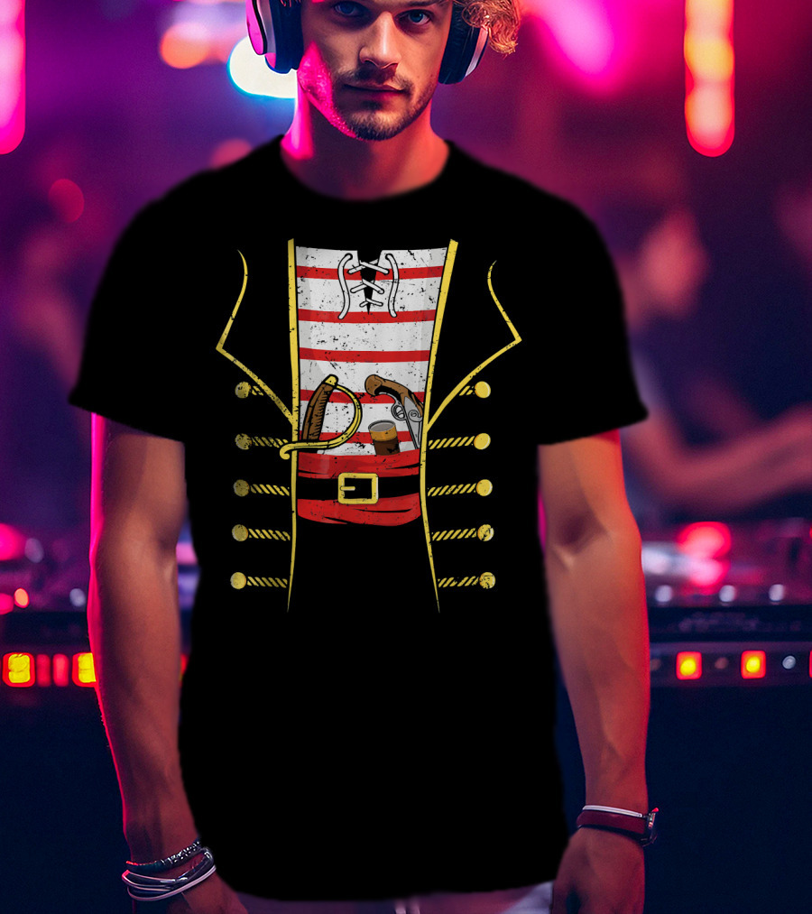 Distressed Pirate Costume With Sword And Gun Halloween Pirate T-Shirt
