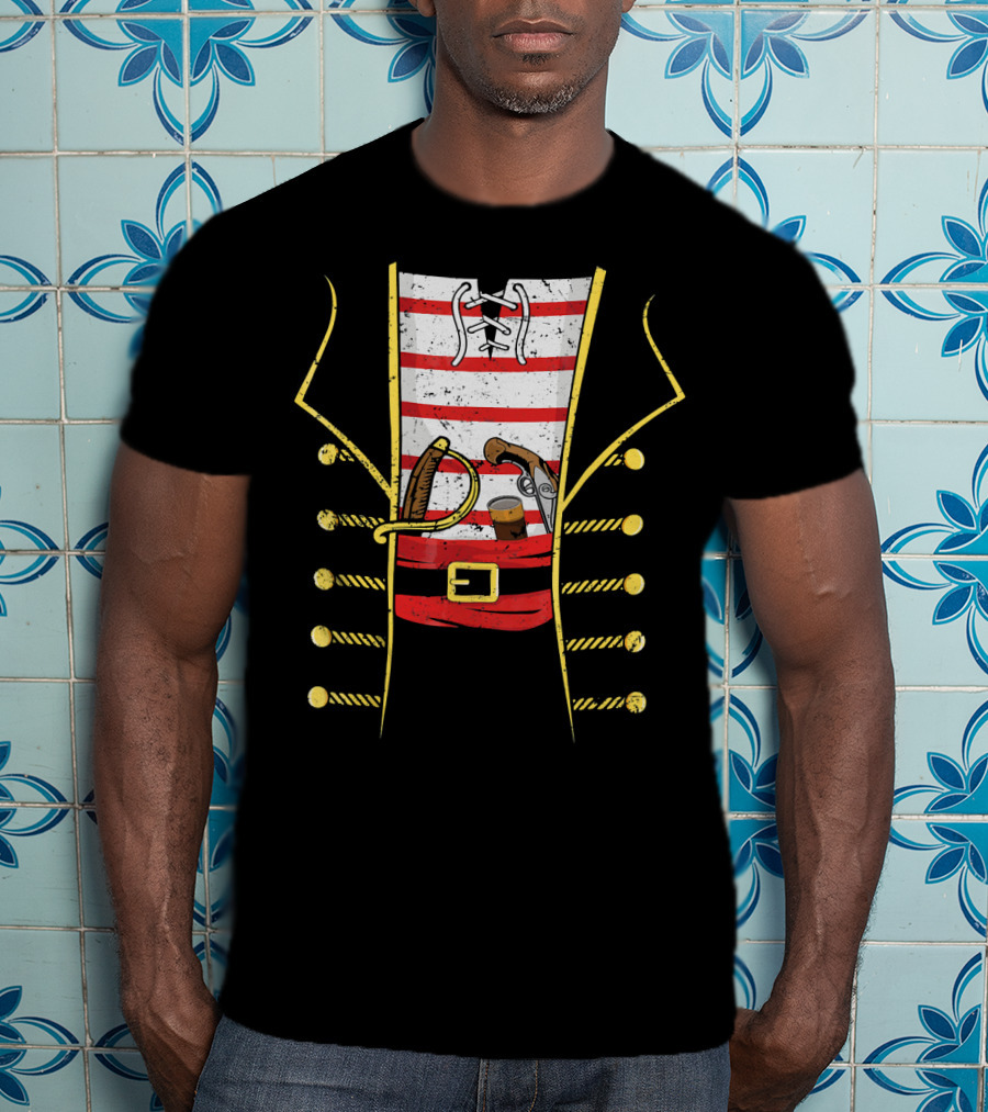 Distressed Pirate Costume With Sword And Gun Halloween Pirate T-Shirt