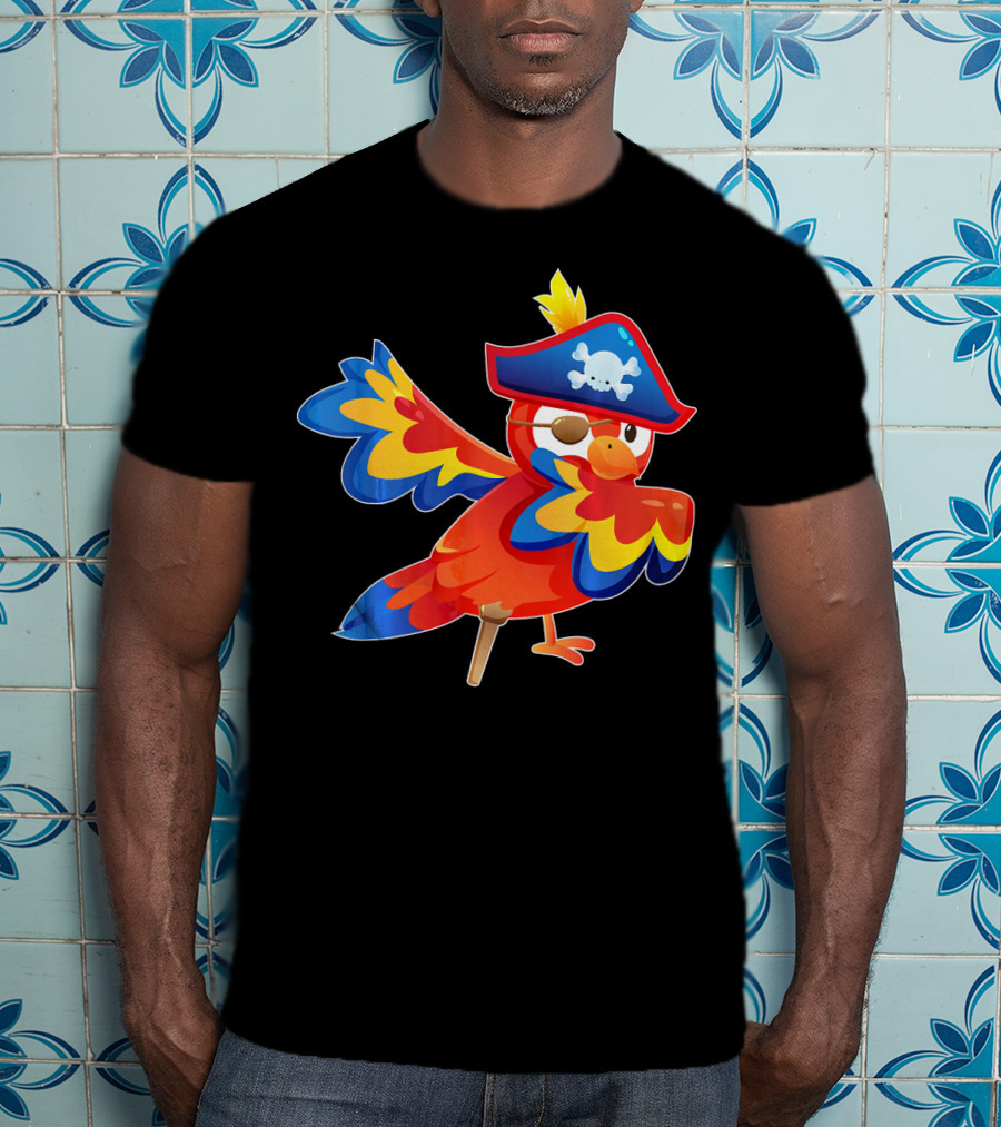 Cute Pirate Parrot Bird Halloween Costume Pirate Hat Skull T-Shirt