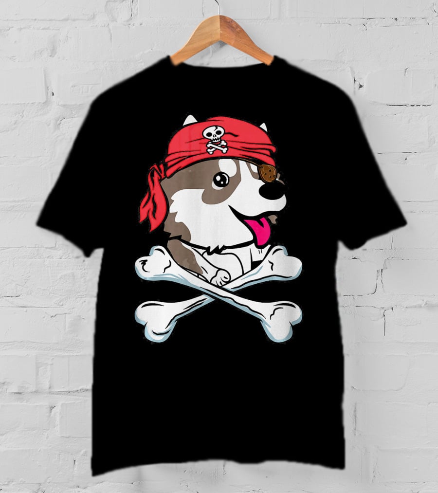 Husky Pirate Halloween Dog Crossbones Hat T-Shirt