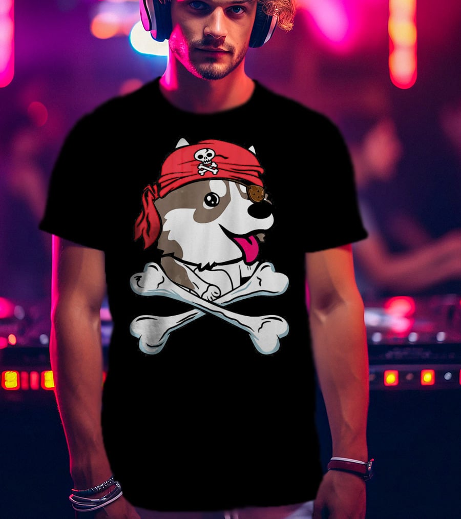 Husky Pirate Halloween Dog Crossbones Hat T-Shirt