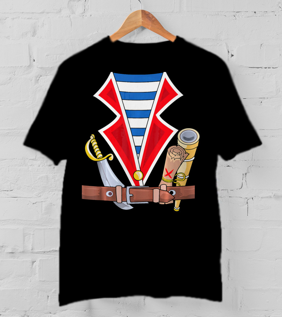 Halloween Pirate Costume Kids Pira Treasure Sword Map Spyglass T-Shirt