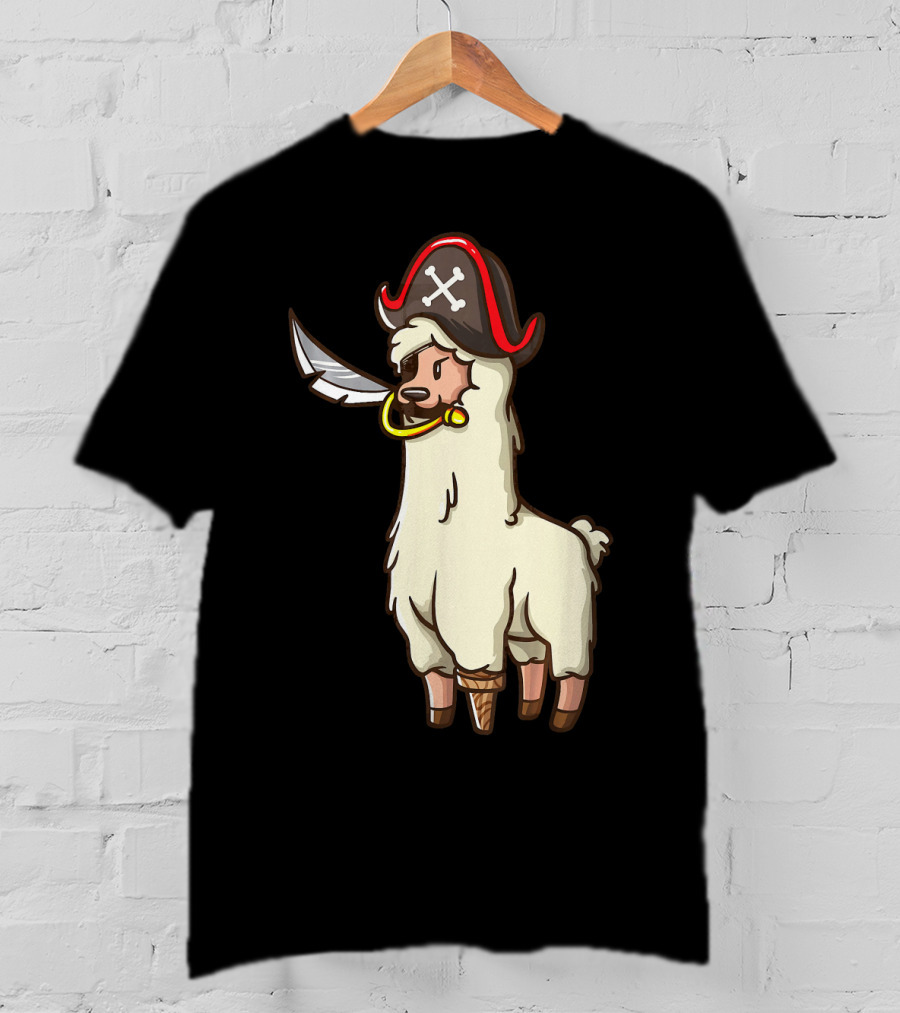 Pirate Llama With Hat And Sword Halloween Party T-Shirt