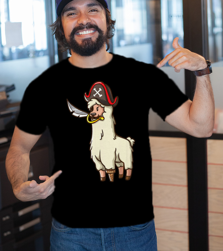 Pirate Llama With Hat And Sword Halloween Party T-Shirt