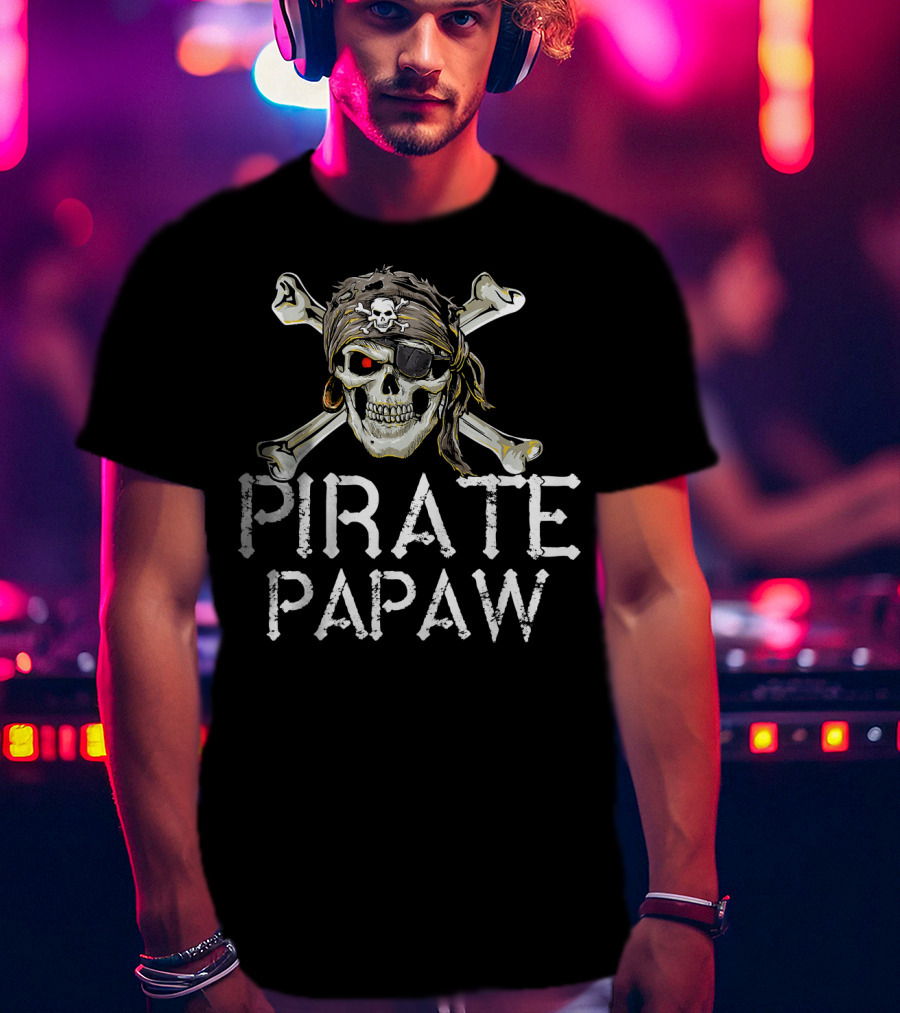 Pirate Papaw Skull Crossbones Eyepatch Bandana T-Shirt