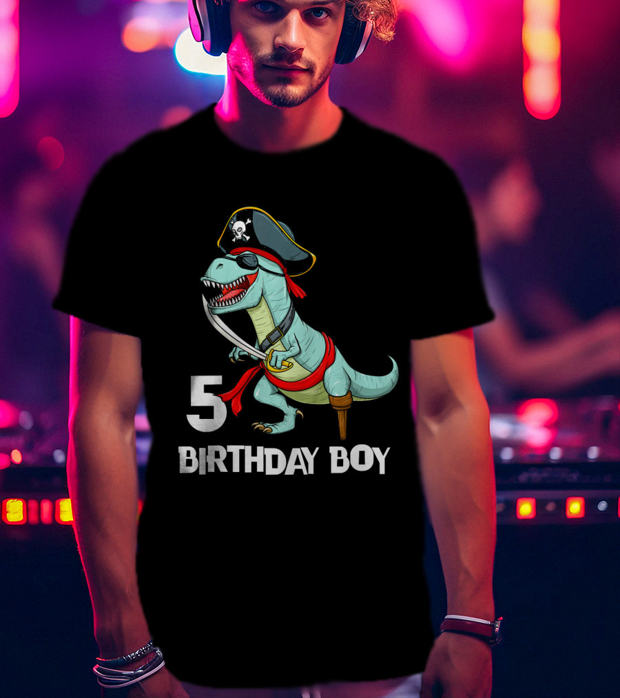5 Birthday Boy Kids Pirate Dinosaur Rex Tyrannosaurus T-Shirt