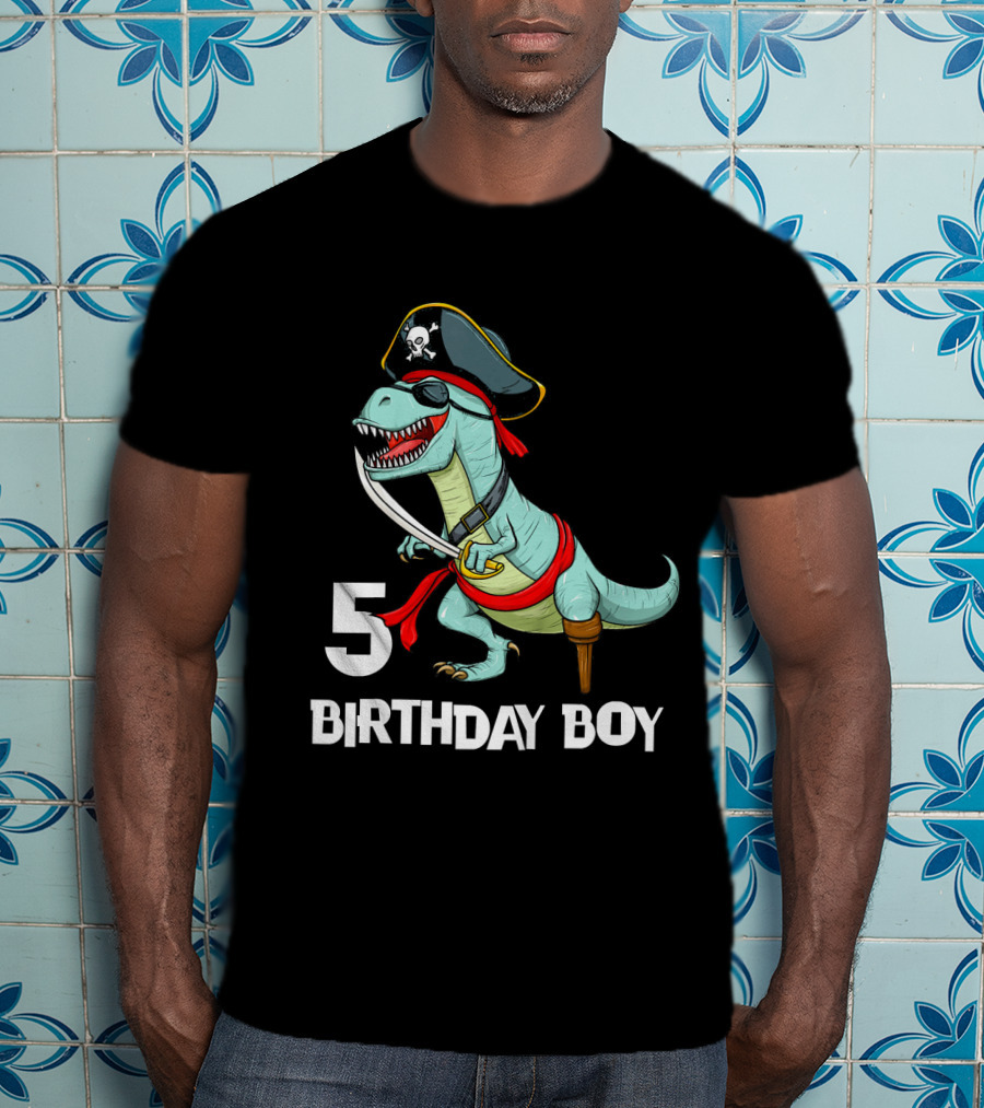 5 Birthday Boy Kids Pirate Dinosaur Rex Tyrannosaurus T-Shirt