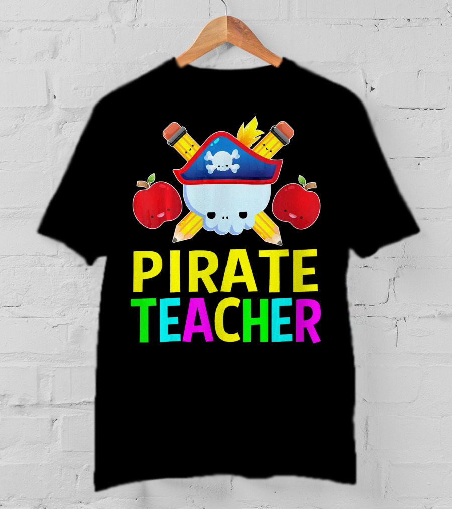 Pirate Teacher Halloween Costume Skull Pencils Apples T-Shirt