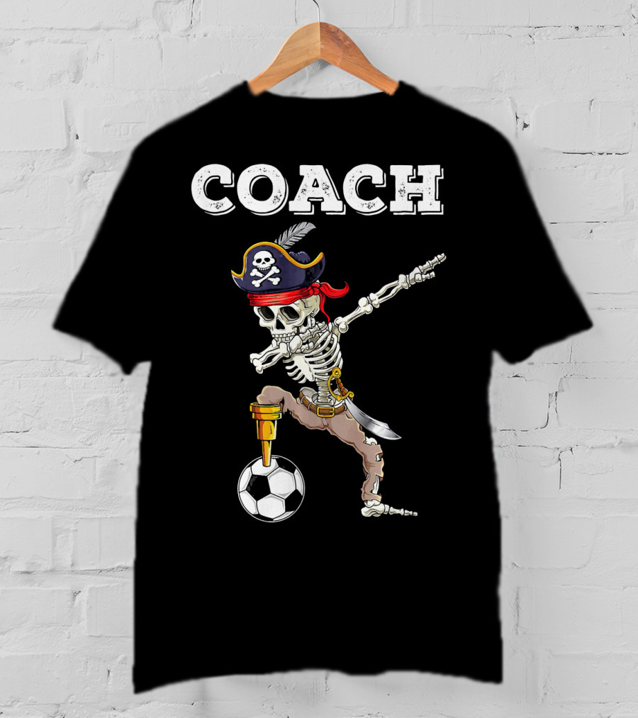 COACH Dabbing Skeleton Futbol Pirate Dab Soccer T-Shirt