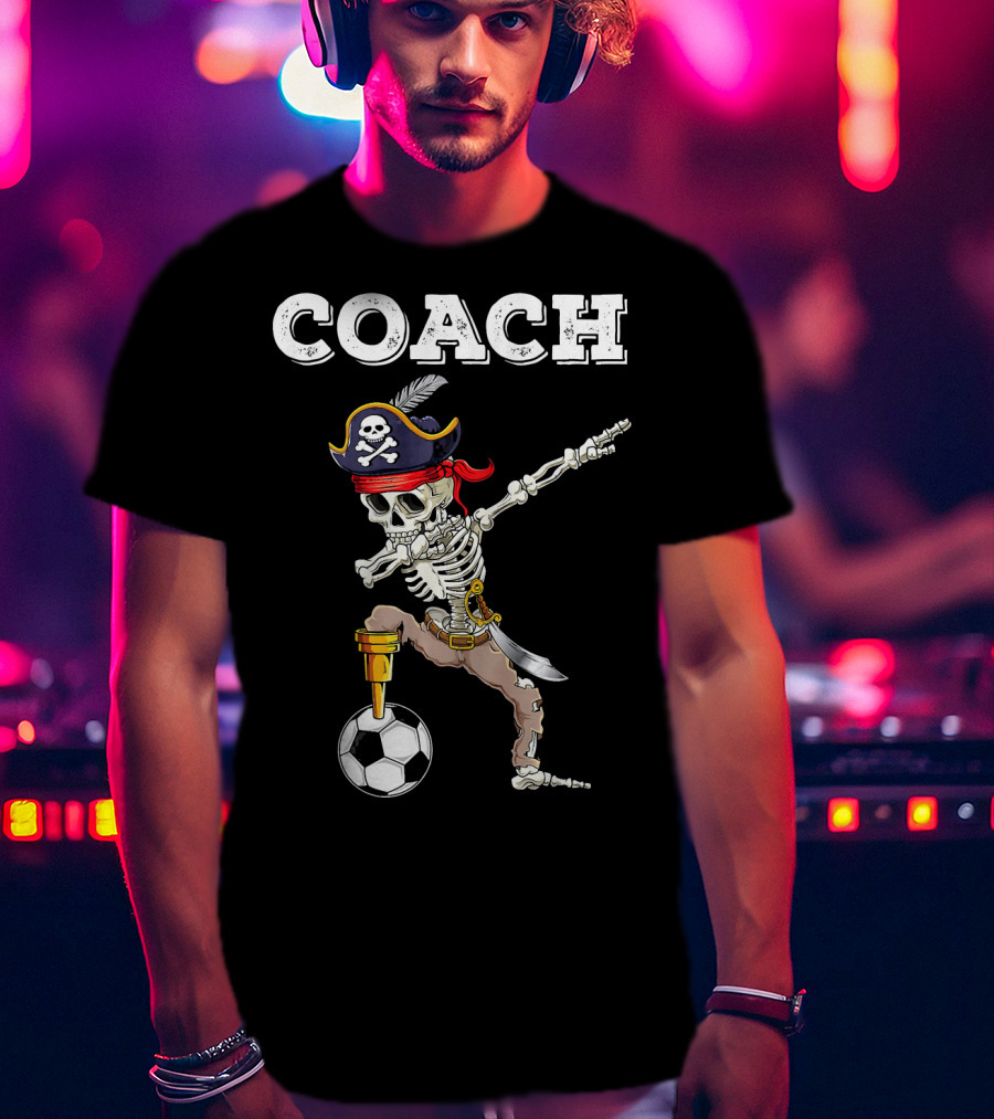 COACH Dabbing Skeleton Futbol Pirate Dab Soccer T-Shirt