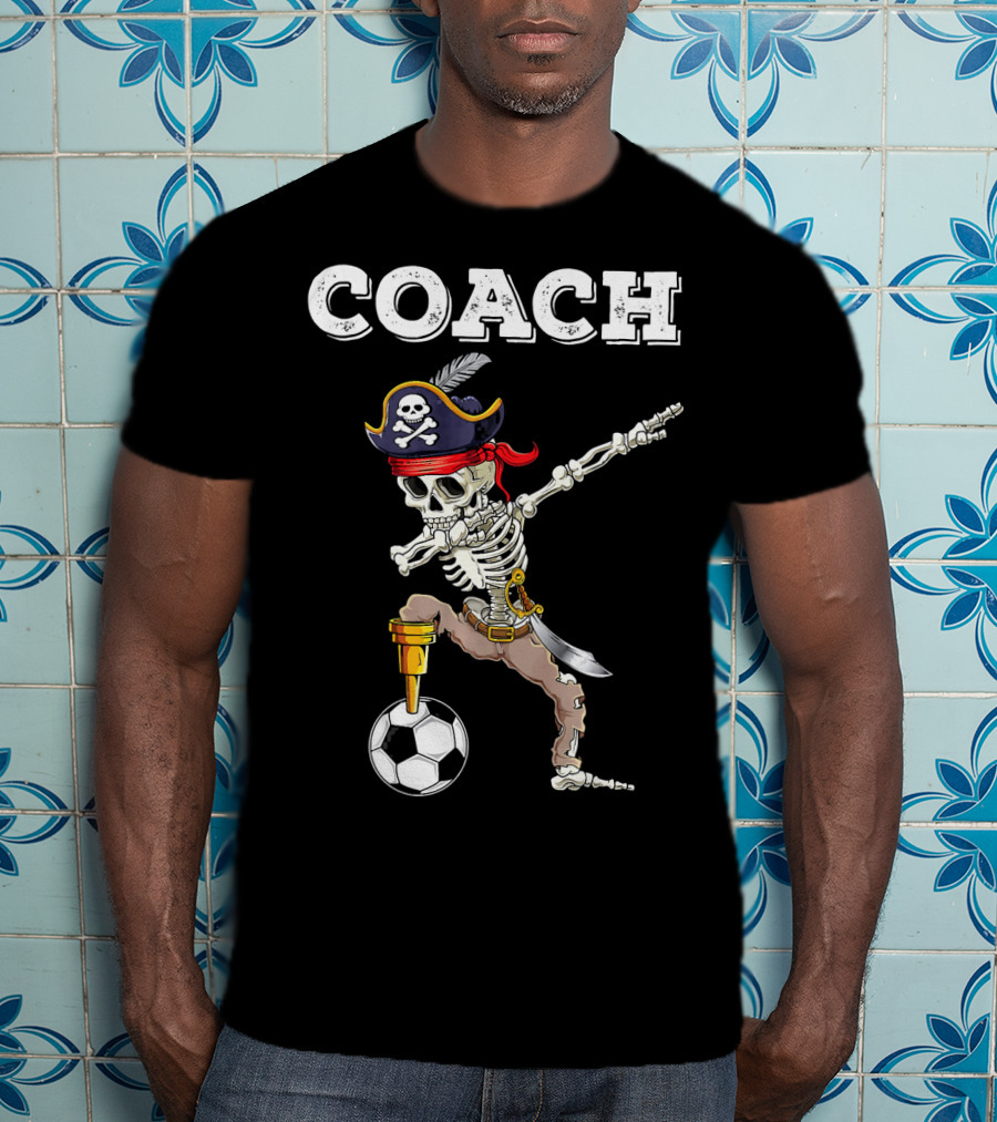 COACH Dabbing Skeleton Futbol Pirate Dab Soccer T-Shirt