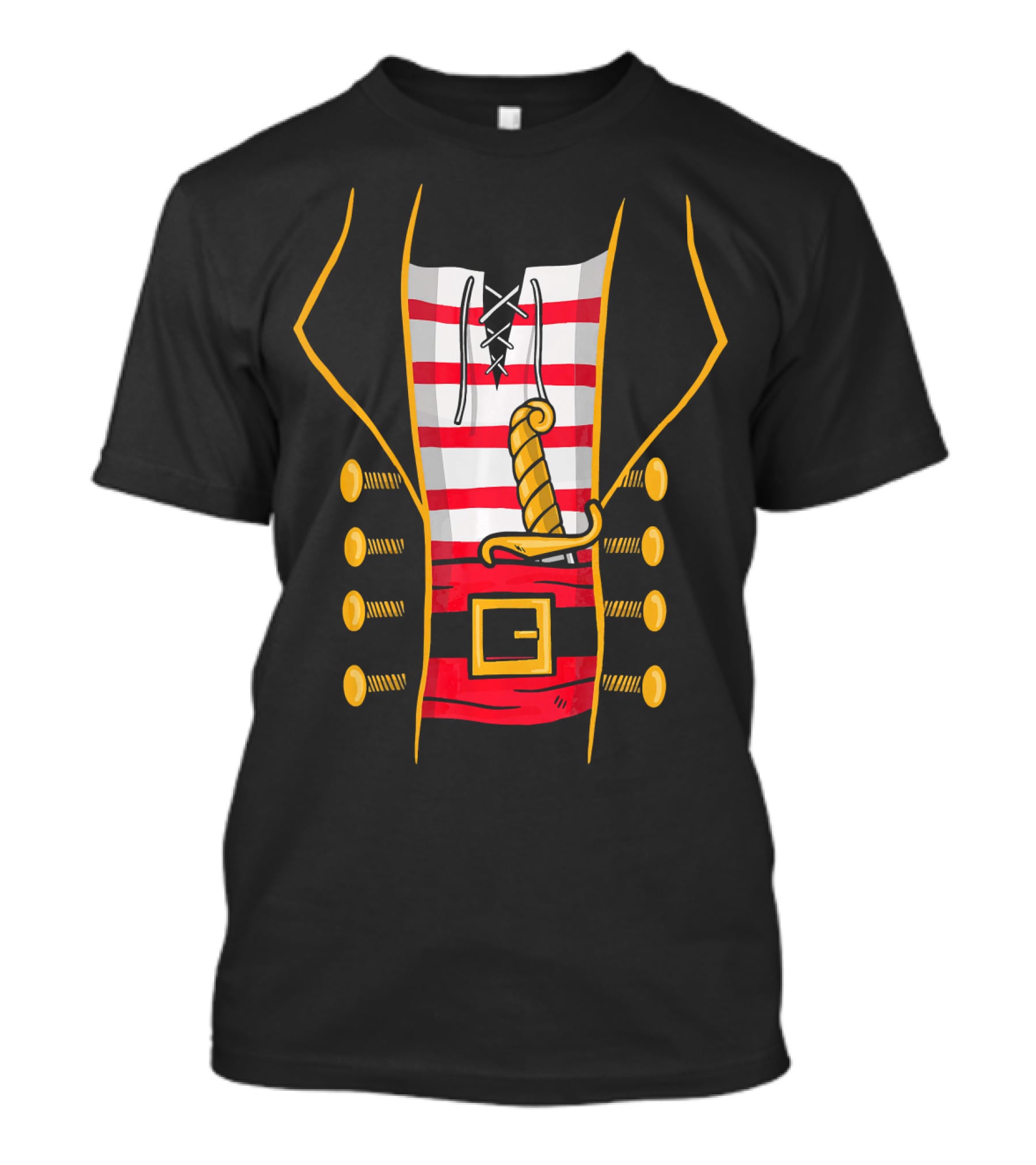 Easy Halloween Pirate Costume T-shirt With Sword And Striped Vest T-Shirt
