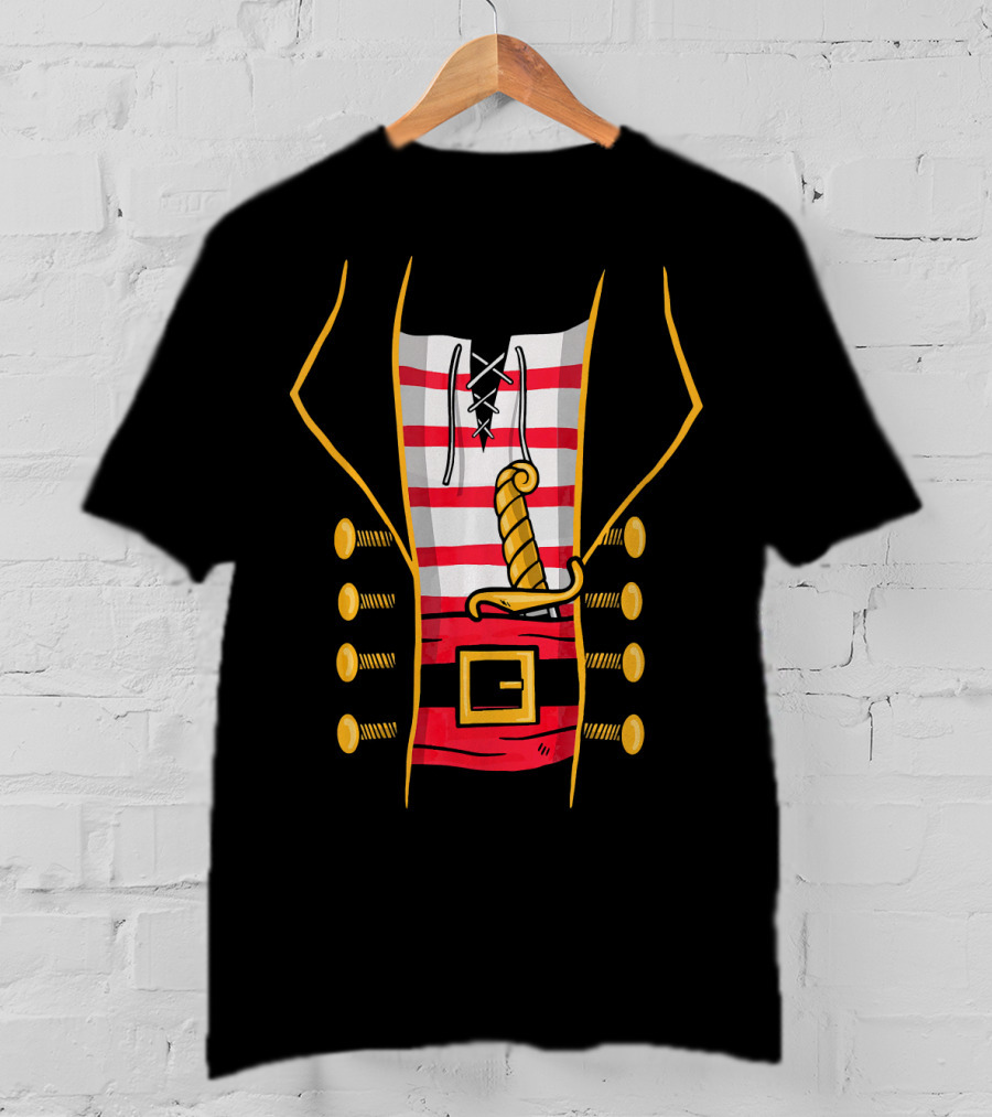 Easy Halloween Pirate Costume T-shirt With Sword And Striped Vest T-Shirt