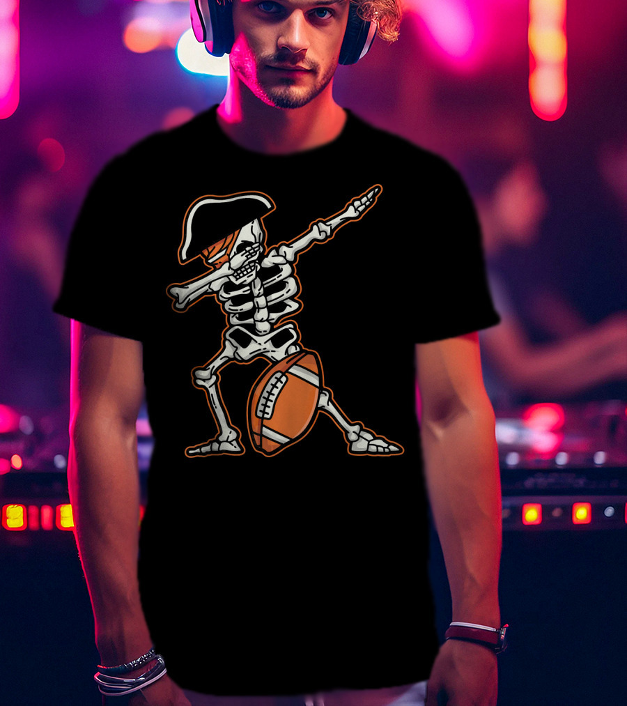 Dabbing Skeleton Pirate With Football Cool T-Shirt