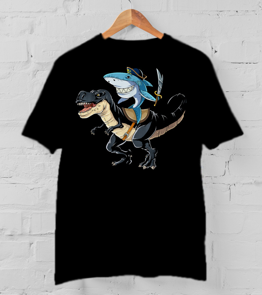 Pirate Shark Riding Dinosaur T-Shirt