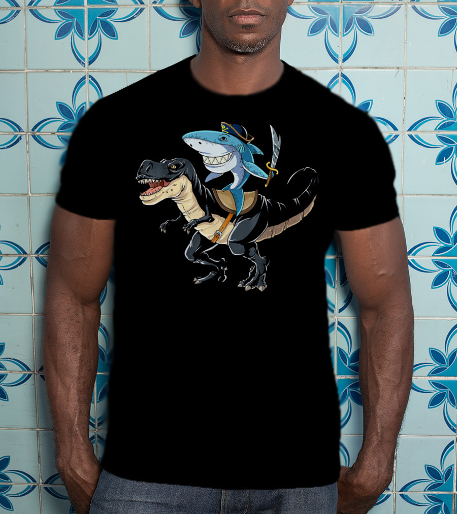 Pirate Shark Riding Dinosaur T-Shirt