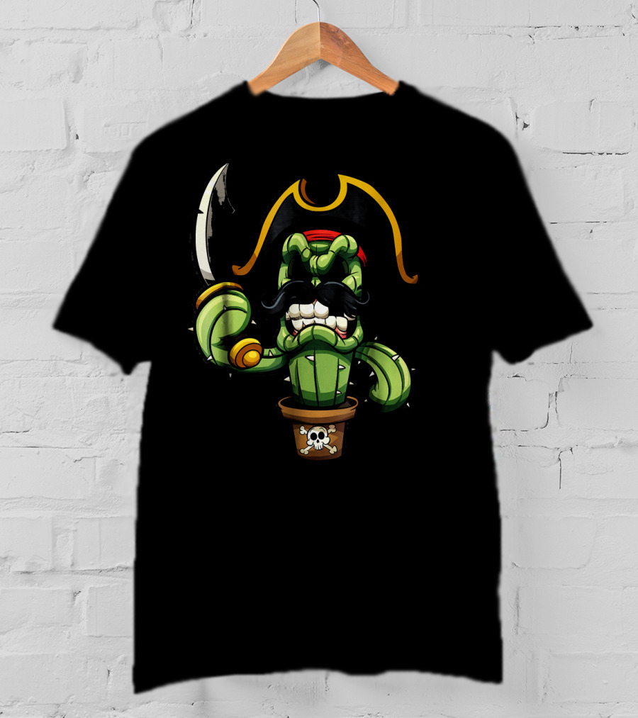 Pirate Cactus With Mustache And Sword T-Shirt