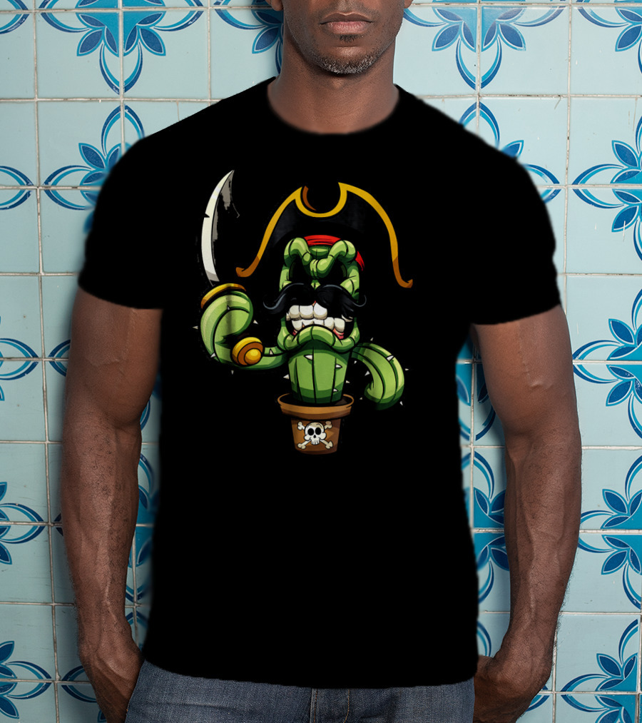 Pirate Cactus With Mustache And Sword T-Shirt