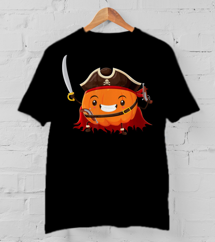 Pirate Pumpkin Halloween Costume Party With Sword And Pirate Hat T-Shirt
